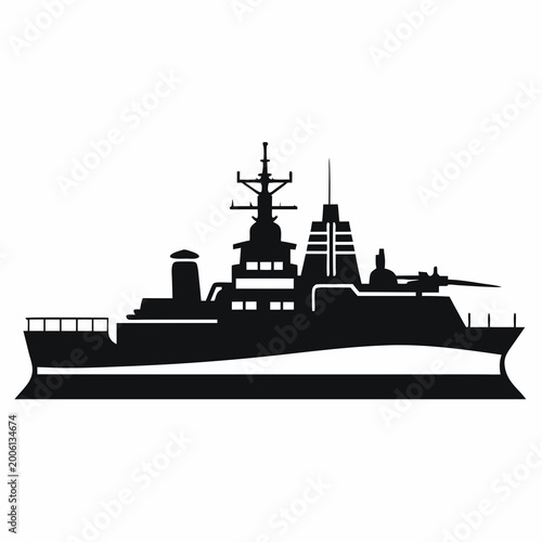 Modern navy warship silhouette vector illustration