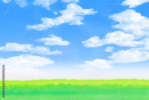 草原と青空水彩画