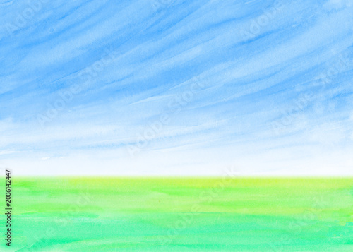 草原と青空水彩画