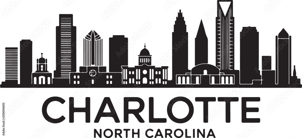 Fototapeta premium Charlotte north carolina city skyline vector illustration