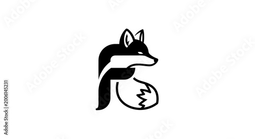 Tableau sur toile A stylized black and white logo featuring a fox whose body is cleverly integrated with the letter F, showcasing a minimalist and creative design