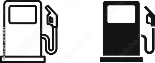 Fotografía Two variations of gas station fuel pump icons displaying line and solid black fi