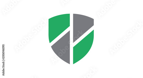Free Download Abstract Shield Logo Design With Green And Gray Sections, Illustrative Modern Concept - GFXLoad