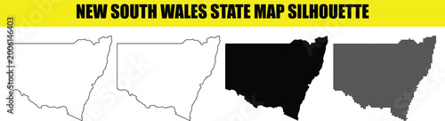 Photos New south wales state map silhouette showing white solid black outline filled and dot pattern variations for design work
