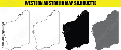 Billede på lærred Western australia state map silhouette showing white solid black outline filled and dot pattern variations for graphics