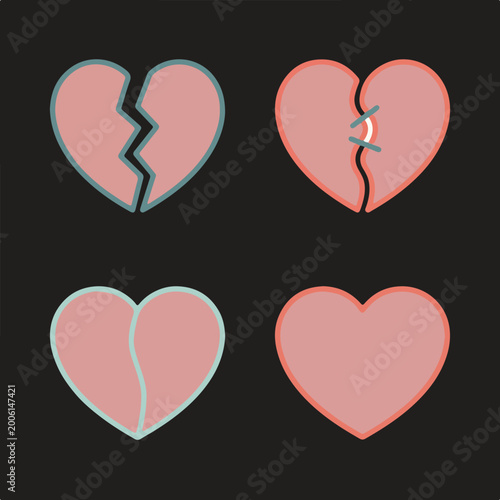Foto Heart icon transitioning from broken to whole, simple split design, clean flat vector, minimal anchor points