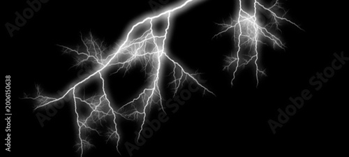 Photos Multiple lightning bolts crack across dark sky, intense electrical storm, powerful natural energy discharge, dramatic weather spectacle, vibrant thunderous display