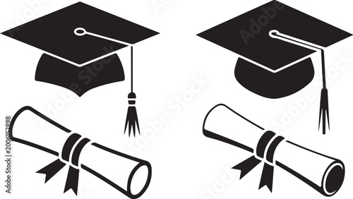 Photos Graduation cap and diploma icon set