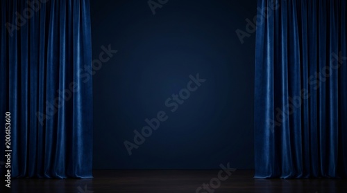 Elegant Dark Blue Velvet Stage Curtains for Theater and Performance Background