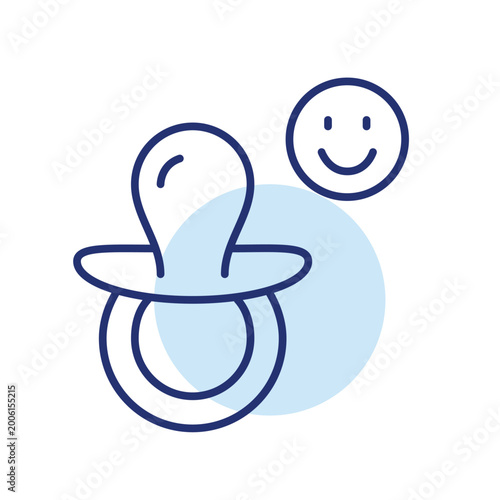 Baby pacifier and smiley face. Infant products and care family satisfaction. Pixel perfect, editable stroke vector icon