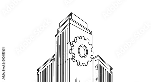 Canvas Print Industrial Building with Gear Design.