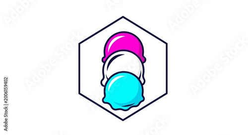 Colorful Ice Cream Scoops Inside a Geometric Hexagon Logo Design for Branding