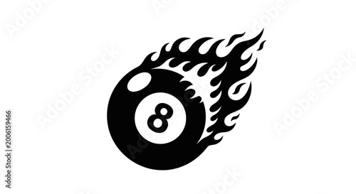 Black eight ball with tribal flames on white background