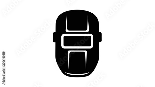 Welding mask icon, black and white vector illustration of protective welder helmet