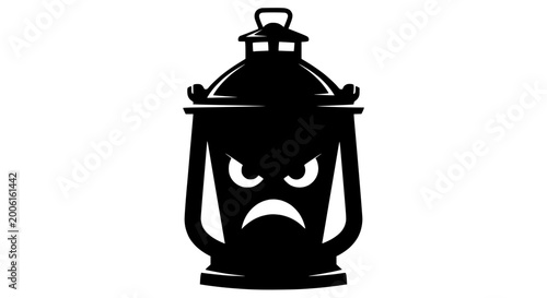 Photos Angry Lantern Silhouette Icon with Grumpy Face