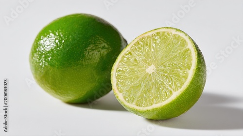 Fresh Whole Lime and Half Lime Isolated on White Background for Healthy Food and Beverage Concepts