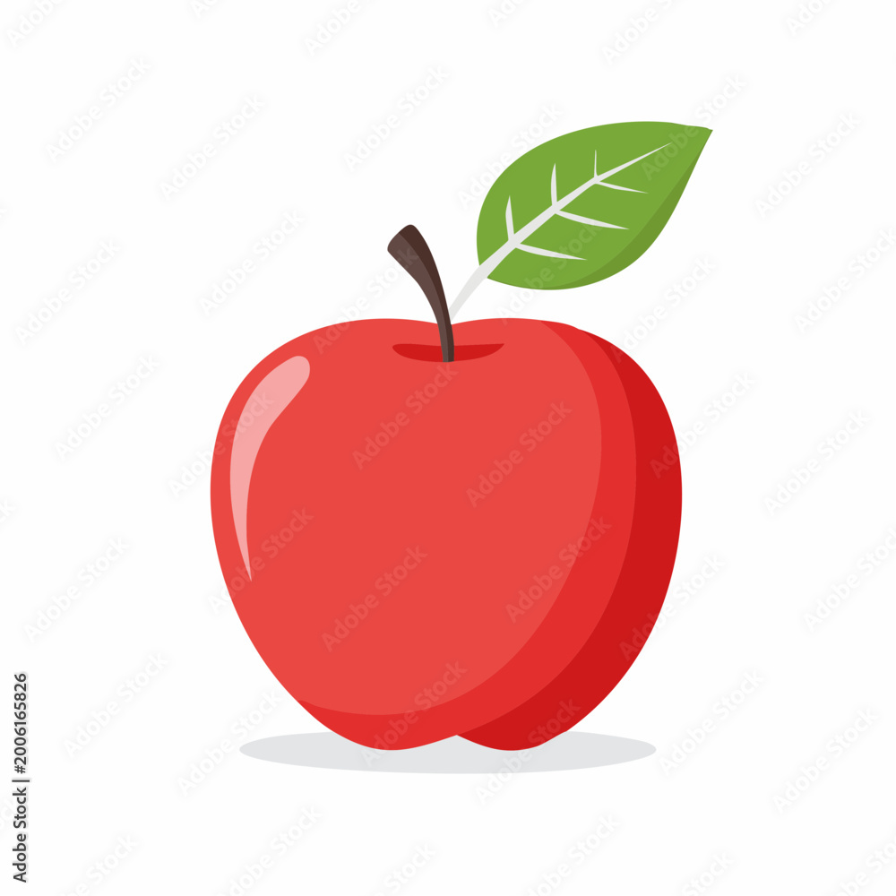 Fototapeta premium Red Apple with Green Leaf Illustration