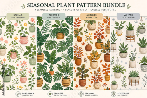 Seasonal Ornamental Plant Pattern Bundle Botanical Collection