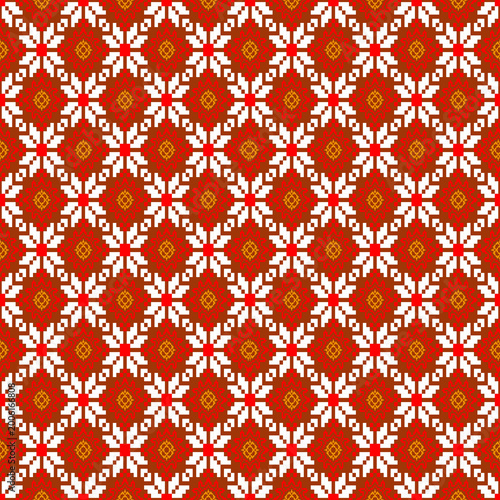Tableau sur toile seamless floral pattern
Indigenous cultural patterns Using geometric shapes arranged in red, white, and yellow floral patterns in a symmetrical manner, resembling a checkerboard pattern