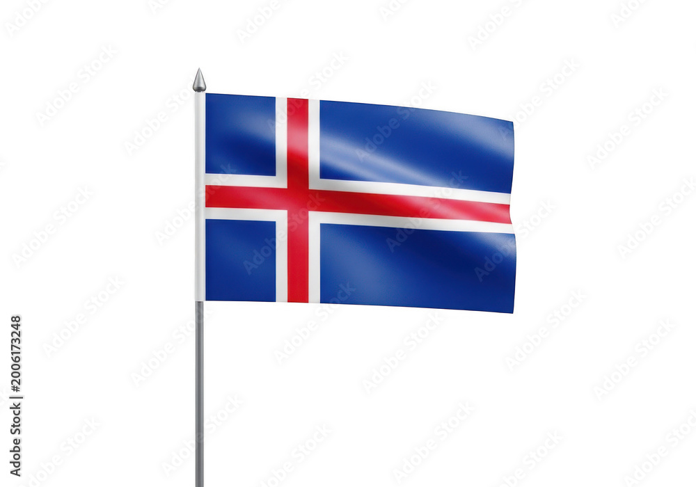 Fototapeta premium Flag of iceland waving on a flagpole isolated on transparent background