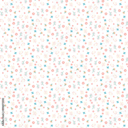 Seamless Ditsy Floral Pattern with Hand Drawn Pastel Wildflowers and Botanical Elements for Romantic Textile Design, Vector