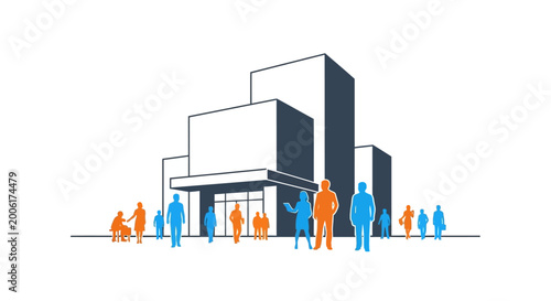 Canvas Print People standing in front building.