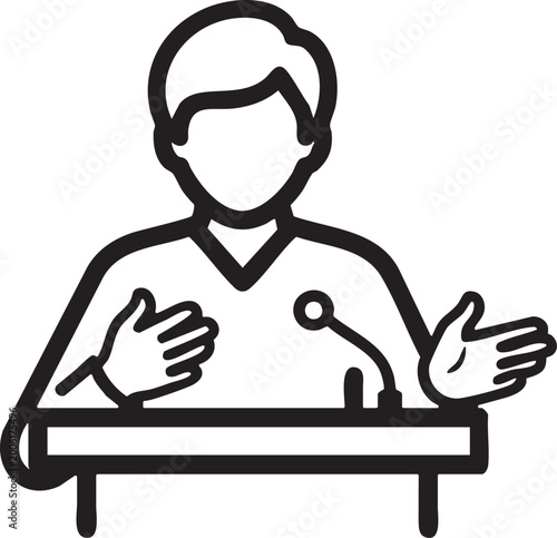 Quadro su tela person presenting at table line drawing illustration with raised hands high qual