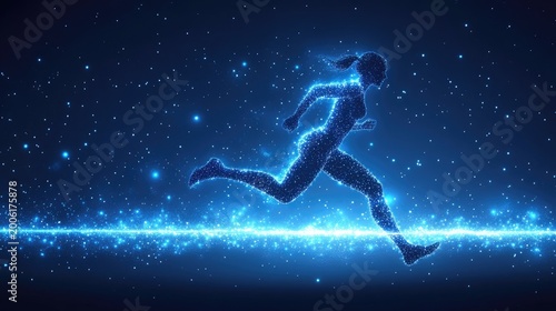 Ethereal runner glowing woman sprinting across space a digital illustration of endurance and