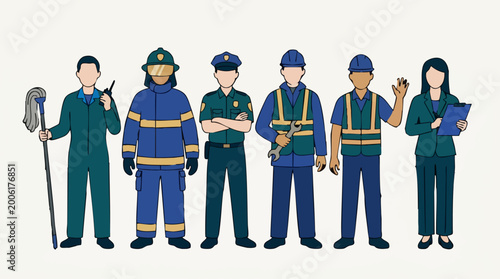 Tableau sur toile Group of diverse professionals and essential workers vector illustration