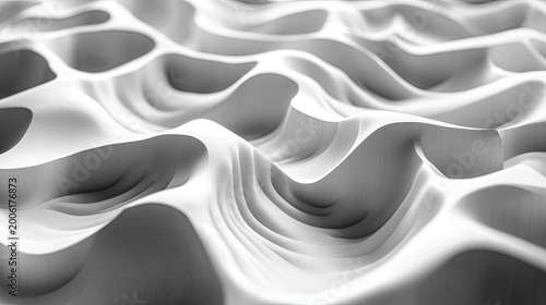 Monochromatic Abstract Waves: A Serene 3D Landscape with Subtle Depth and Texture