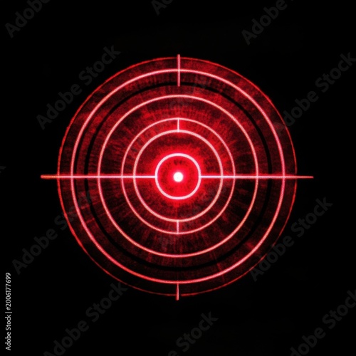 Abstract red neon target crosshair illuminated on black background