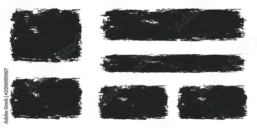 Foto Set of black grunge brush strokes and rectangle shapes with rough distressed tex