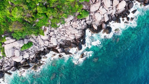 Aerial View of Dramatic Rocky Coastline with Jungle Ko Tao Thailand