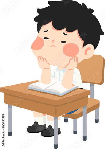Canvas Print Student sitting at a desk looking bored, representing lack of motivation, fatigue, and disengagement in learning