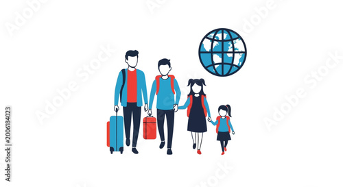 Fotografía Family walking with luggage together abroad.
