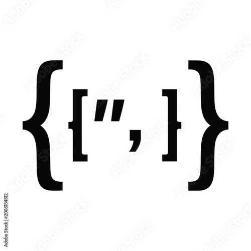 Tableau sur toile Minimalist JSON code brackets icon, black programming syntax vector, software de