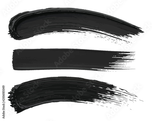 Three Black Paint Brush Strokes on White Background
