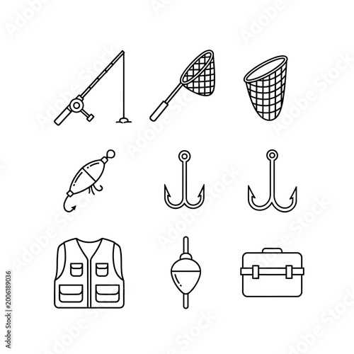 Fishing equipment vector illustrations set for outdoor recreation design