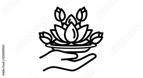 Cuadro en lienzo Hand holding a lotus flower symbol.