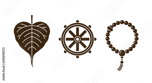 Tableau sur toile Buddhist prayer beads and symbols.