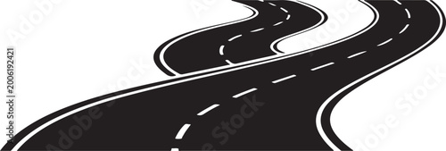 Curved winding road with dashed lines