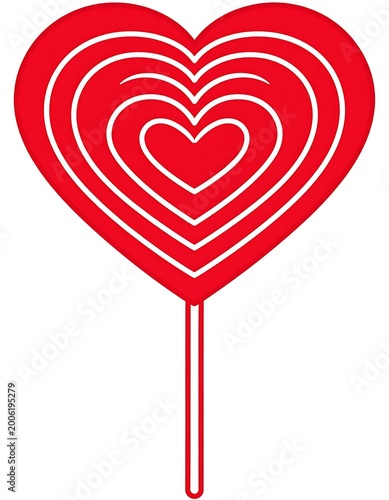 A red heart-shaped lollipop with white outlines