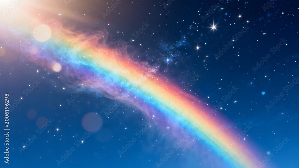 Naklejka premium Rainbow in starry night sky