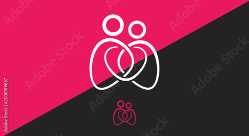 Obraz na plátně A minimalist depiction of two embracing figures and a smaller mirrored pair set