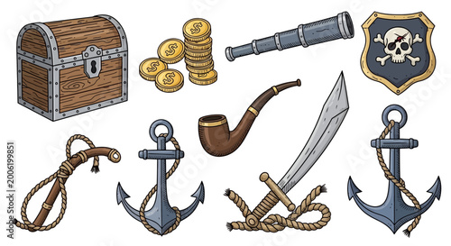 Tableau sur toile Collection of Pirate and Nautical Themed Objects and Treasures.