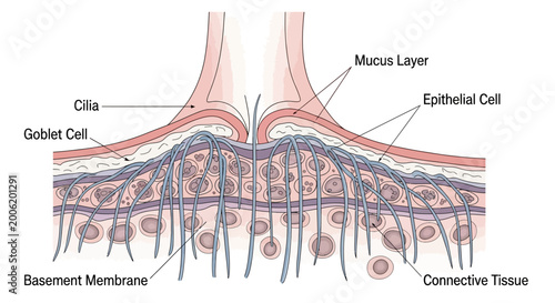 Photos Detailed Diagram of Respiratory Epithelium with Cilia and Goblet Cells
