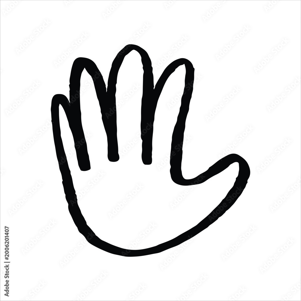 Obraz premium Simple black hand silhouette vector illustration featuring a bold palm shape drawn with organic ink lines
