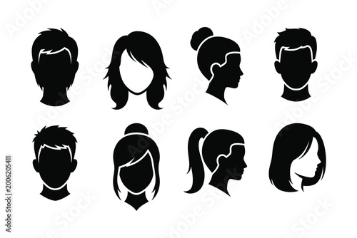 Women's hairstyles silhouette collection diverse haircuts and styles for design projects