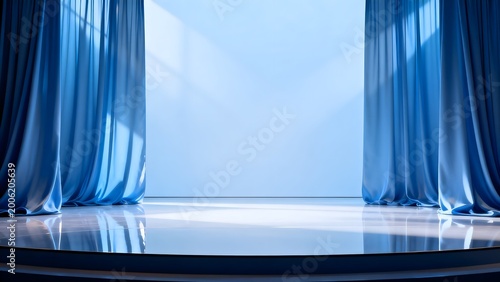 Blue curtains on a stage