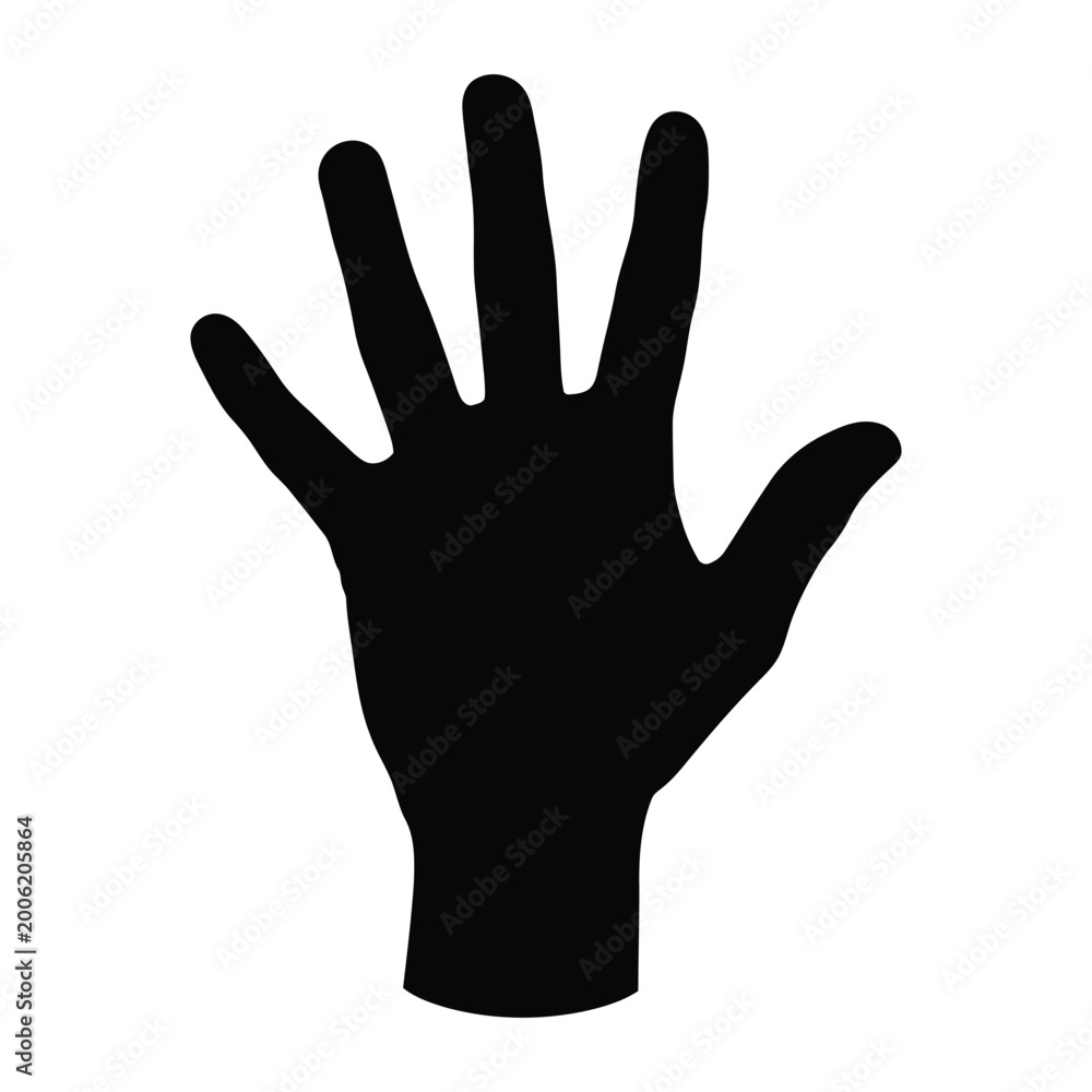 Fototapeta premium Black silhouette of an open hand with fingers spread against a white background